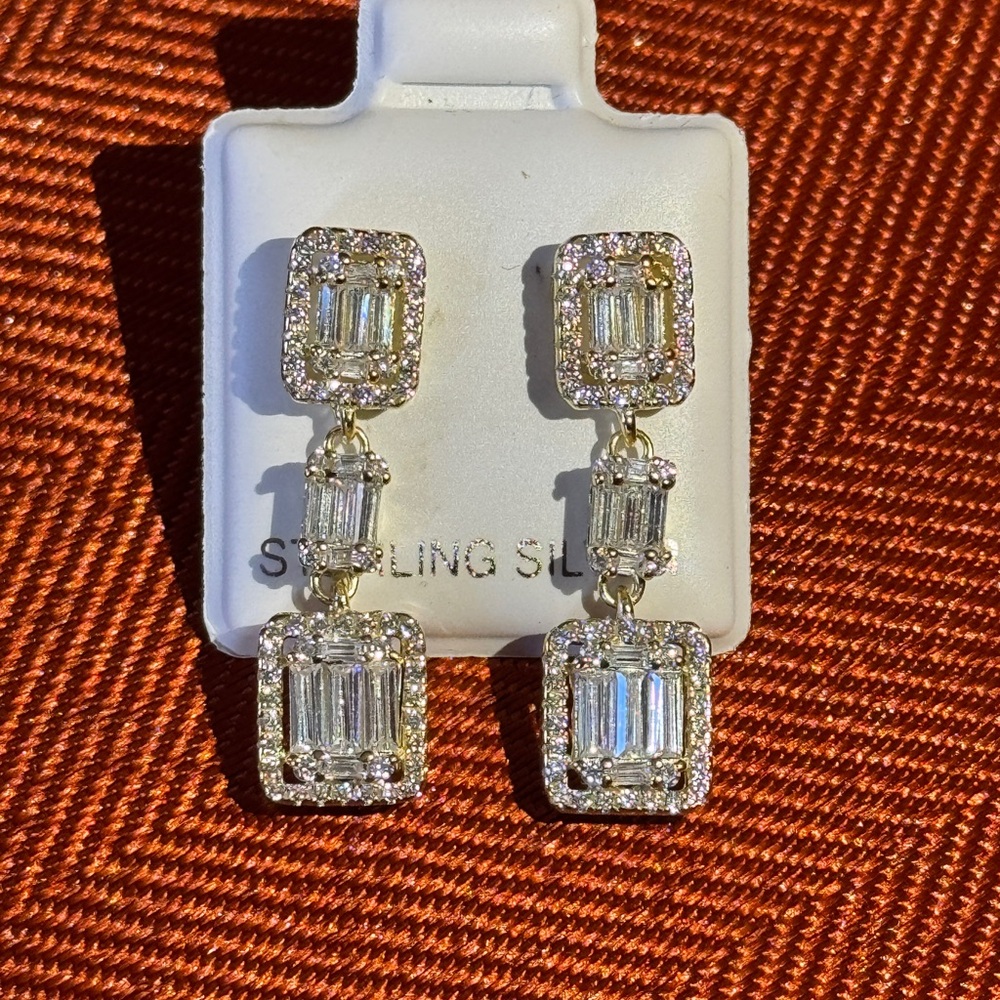 Gold Plated Solid Sterling Silver Drop Earrings - image 2